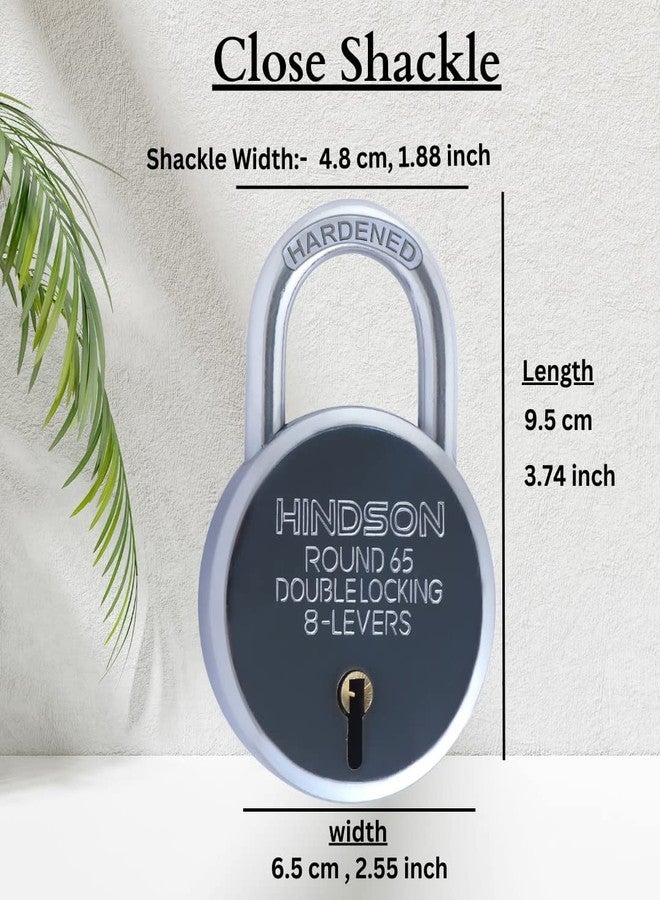 Hindson Heavy Duty Round 65mm Padlock with 3 Keys | Steel Double Locking | 8 Lever Security Lock for Door, Gate, Shutter | Silver Finish, Keyed Alike (Pack of 2) - Commercial and Residential Use - Image 4